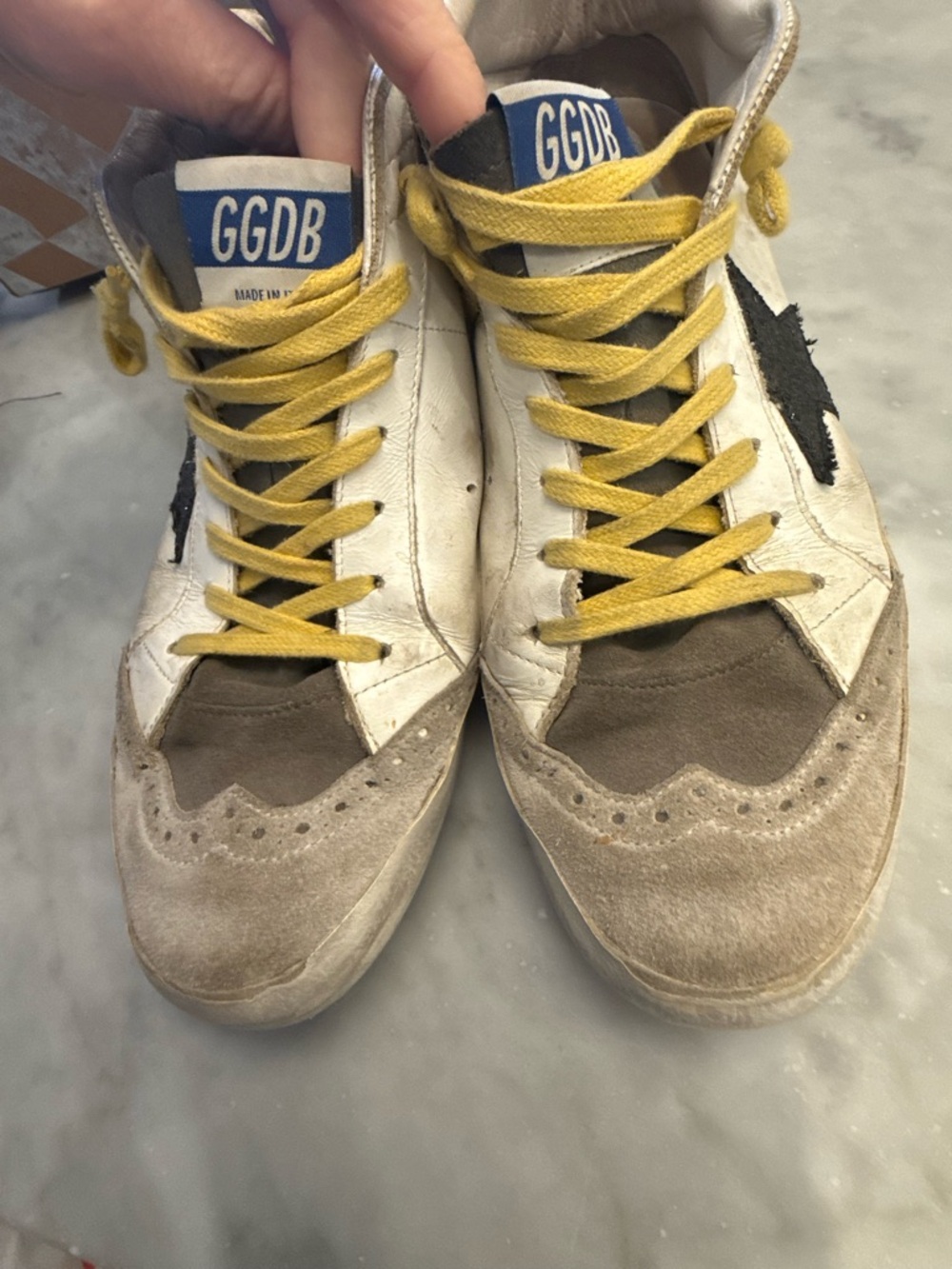 100% Authentic Golden Goose White, Gray and Yellow Sneakers w/ Yellow Laces - Picture 11 of 16